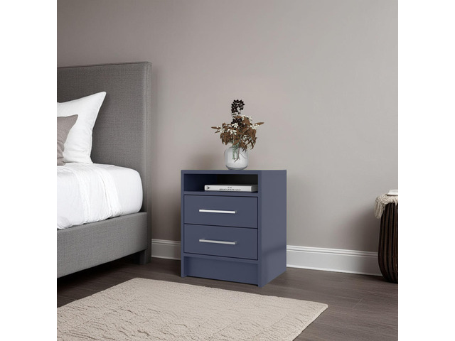 Lee Ja Nightstand, 2 Drawers, Open Shelf, Modern Bedroom Storage, Kronos Blue