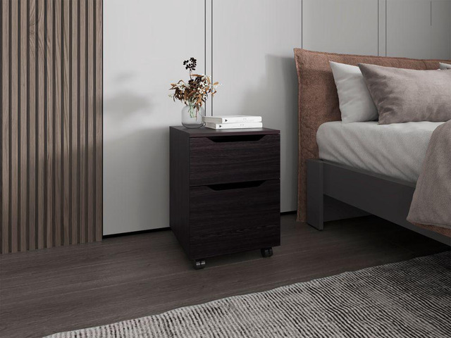 Ocala Set Of 2 Nightstands: Modern Bed Set With Storage Drawer & Shelf, Wenge