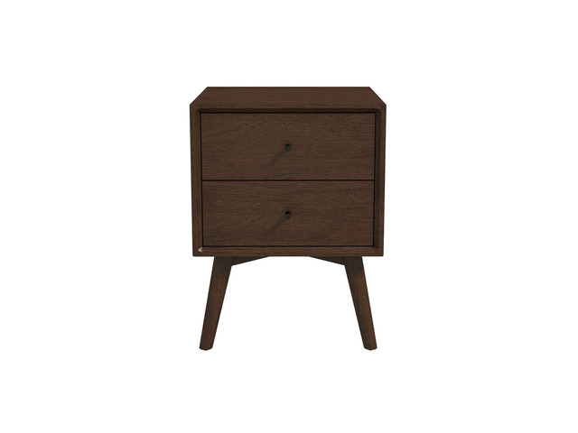 Mid-Century Modern Caroline Night Stand 2-Drawer Dark Brown Solid Wood 23.6'H X 17.7'W X 15.7'D For Bedroom, Closet, Dorm