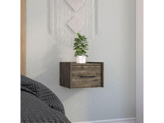 Boa Floating Nightstand, End Table, Side Table Wall-Mounted Single Drawer Design With Handle- Dark Brown - Bedroom