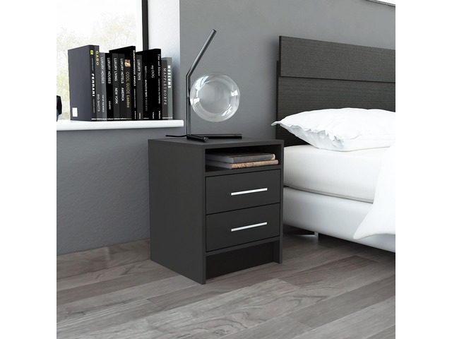 Eter Nightstand, End Table, Side Table Superior Top, Two Drawers -Black