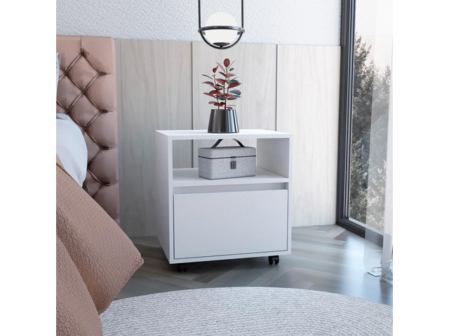 Austin Nightstand, End Table, Side Table Casters, Single Drawer-White