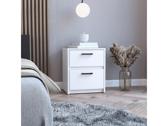 Trivor 2 Drawers Nightstand, End Table, Side Table Metal Handles -White