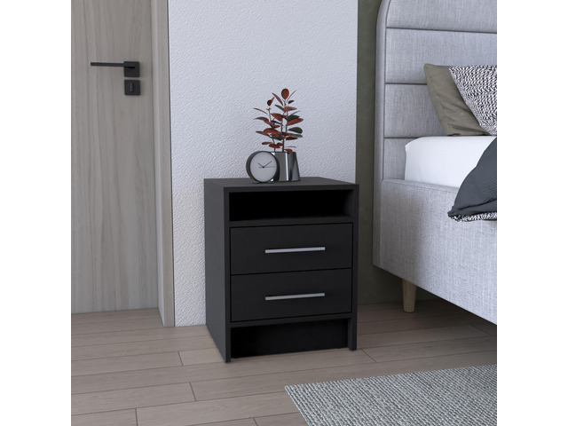 Greter 24' Two-Drawer Night Stand With Open Shelf Black