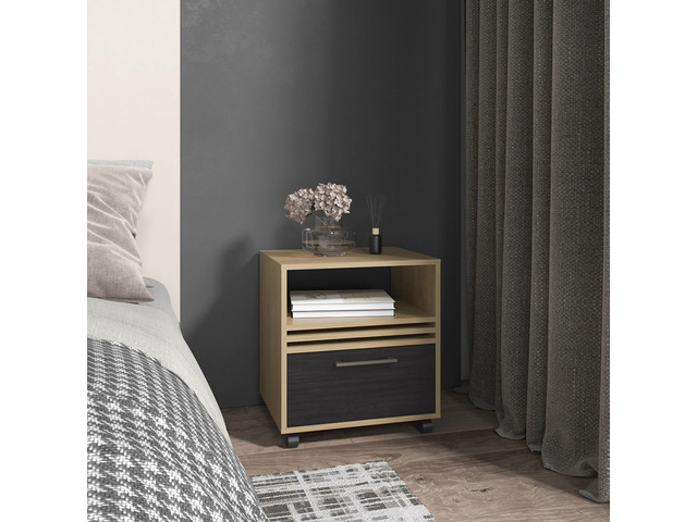 Vance 20' High One Drawer Nightstand, Casters, Mobile, One Shelf, Bedroom Natural Oak