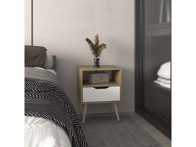 Wenden 21' High Nightstand, One Drawer, One Open Shelf, Natural Oak, White