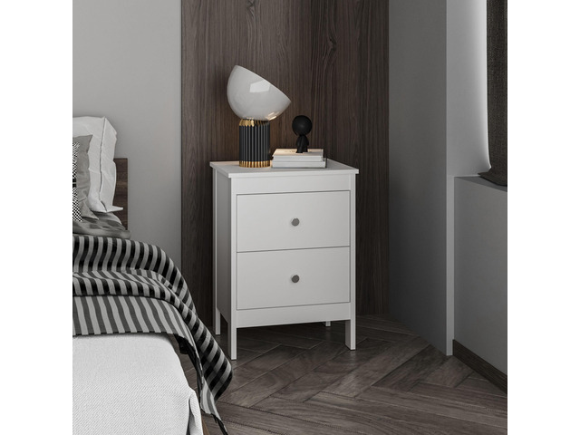 Newcastle Nightstand Two Drawer And Open Shelf, Modern Bedside Table, White