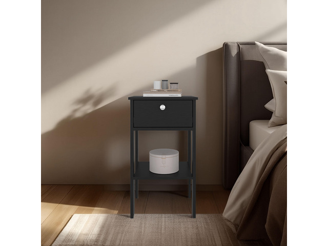 Newcastle Nightstand With One Drawer And Open Shelf, Modern Bedside Table, Black