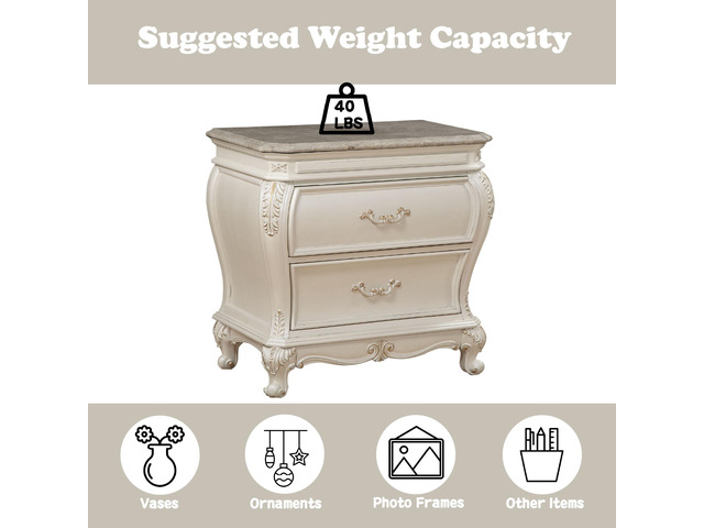 Chantelle Pearl White Finish Nightstand W/Granite Top