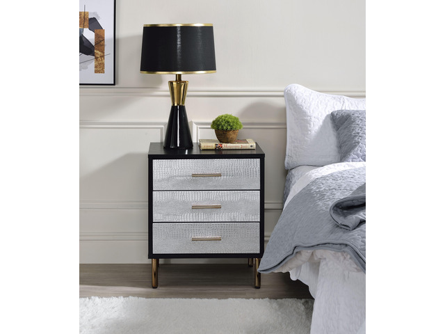 Myles Black, Silver & Gold Finish Nightstand