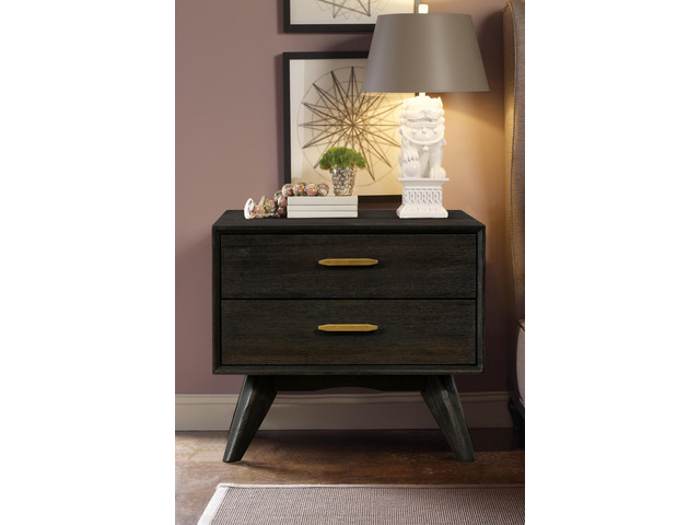 Baly Acacia Mid-Century 2 Drawer Night Stand