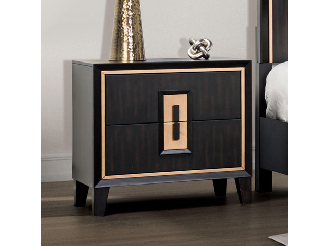 Modern Espresso Bedside Table Bedroom Furniture 1pc Nightstand Gold Accent Trim Wooden Finger Pull