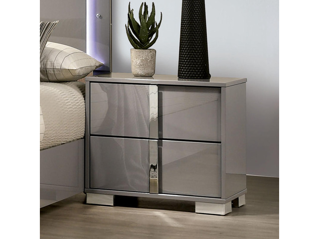 Contemporary Classic Light Taupe Bedside Table Bedroom Furniture 1Pc Nightstand Chrome Legs Handles
