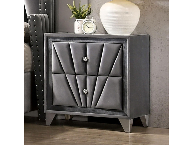 Gorgeous Gray Fabric Fully Upholstered Nightstand 1Pc Bedroom Furniture Chrome Legs Bedside Table