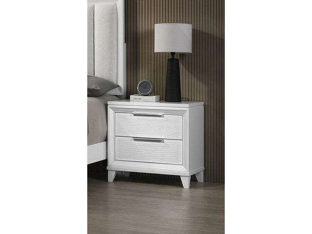 Contemporary White Textured Finish 2-Drawer Storage Nightstand Wooden Bedroom Furniture
