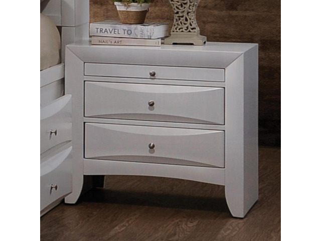 1Pc White Finish Nightstand With Two Storage Drawers And Pull Out Tray Wooden Bedroom Furniture