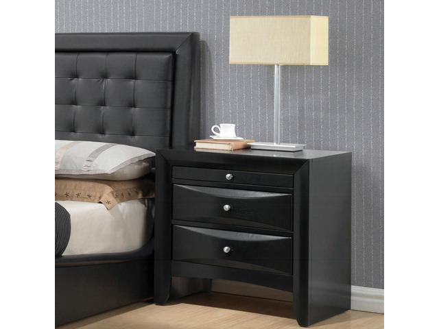 1Pc Black Finish Nightstand With Two Storage Drawers And Pull Out Tray Wooden Bedroom Furniture