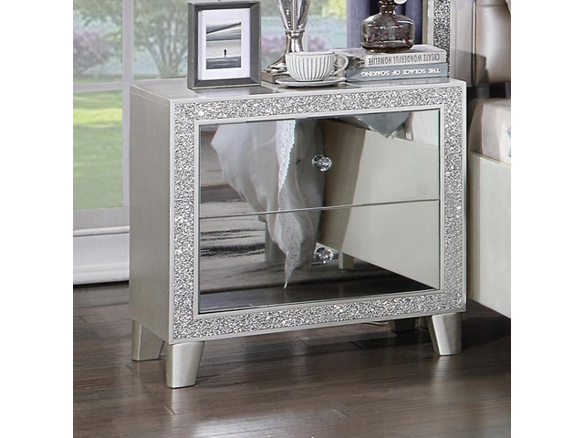 Glam Style Bedroom Furniture 1Pc Nightstand With 2X Drawers Mirrored Front Champagne Finish