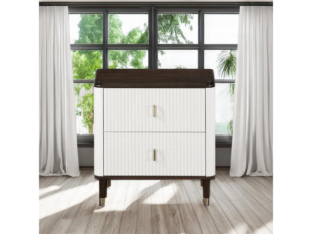 Modern Design White And Brown Finish 2-Drawers Nightstand With Usb Port Durable Wooden Bedroom Furniture 1Pc