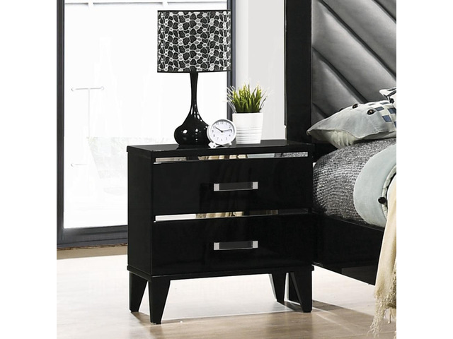 Contemporary Shiny Black Finish 2 Storage Drawer Nightstand Wooden Bedroom Furniture 1Pc