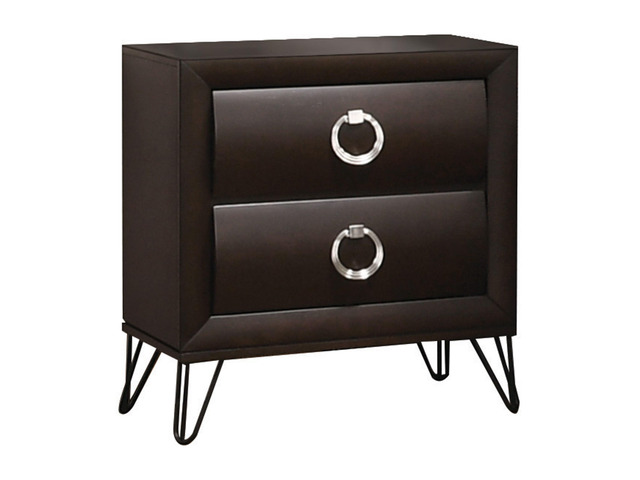1Pc Contemporary Dark Merlot Finish Nightstand With Drawers Metal Legs Bedroom Furniture