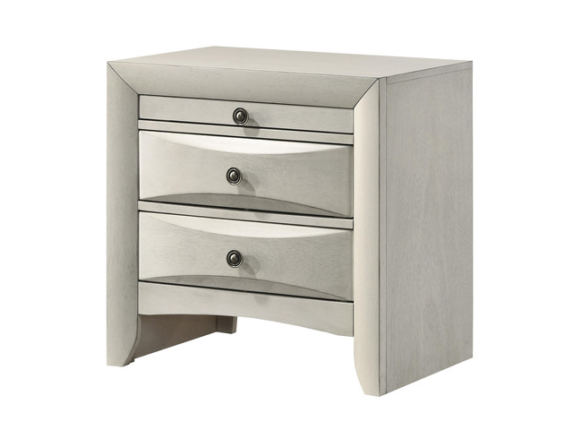 1pc Contemporary Neutral White Finish Curved Drawer Fronts Storage Drawers Nightstand Wooden