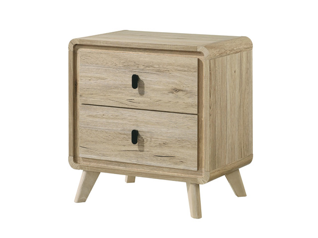 1Pc Mid-Century Natural Textures Warm, Wood-Inspired Finish Ample Drawer Space Two Drawers Nightstand Storage Wooden Furniture