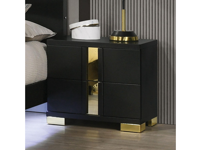 Black And Gold Trim 1Pc Nightstand Bracketed Metal Legs Acrylic Trim Contemporary Bedroom Furniture