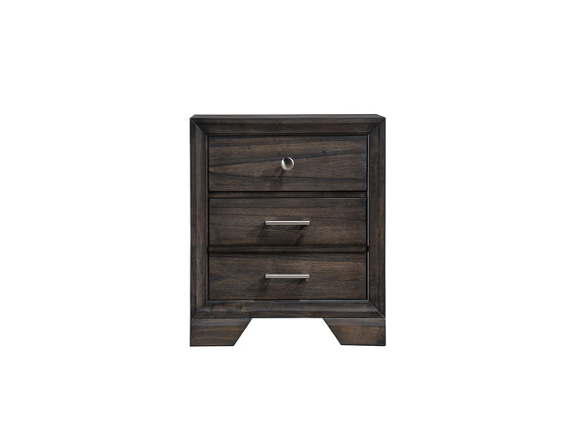 1Pc Contemporary Dark Wood Grain Finish Metal Knobs Two-Drawers Nightstand Wooden Gray