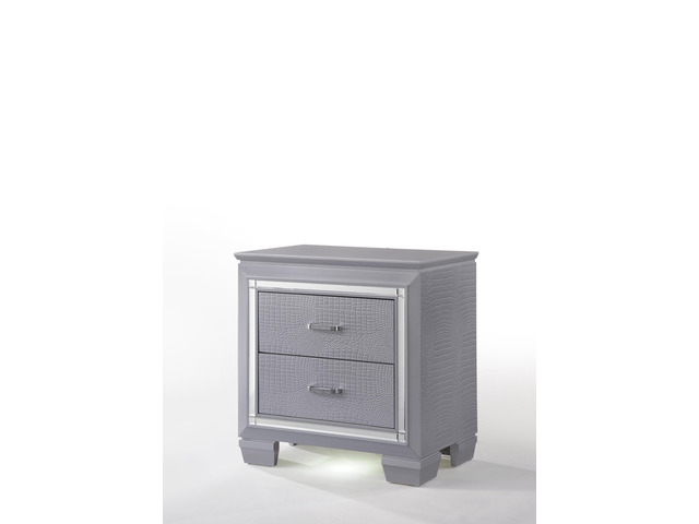 1Pc Modern Two Drawer Led Lights Beveled Mirror Accents Chrome Finish Hardware Faux Crystal Accent Silver Finish