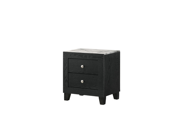 1Pc Contemporary Modern White Faux Marble Top 2 Drawers Nightstand Black Finish Bedroom Furniture