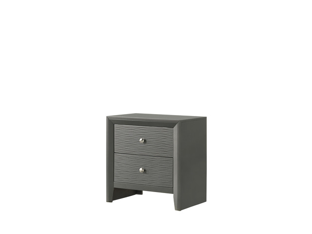 1Pc Contemporary Modern 2-Drawer Nightstand Round Knobs Bedroom Wooden Furniture Gun Metal Gray Finish