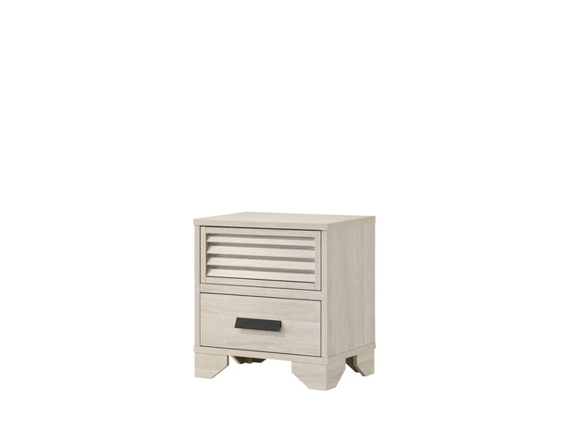 1Pc Contemporary 2-Drawer Louvered Design Nightstand Finger Pull Hardware Bedroom Wooden Furniture Beige Finish
