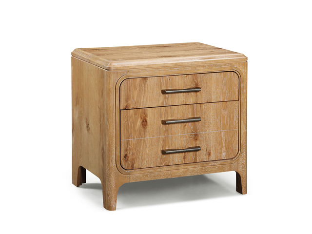 1Pc Natural Wood Finish Three Drawer Nightstand Wooden Bedroom Furniture