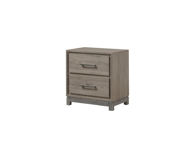 1Pc Contemporary 2-Drawer Storage Nightstand Metal Handle Grey Oak Finish