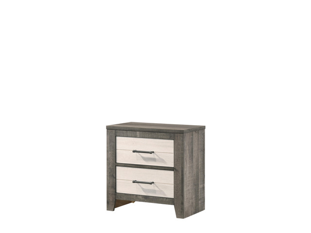 1Pc Nightstand Two-Tone Finish Convenient Bedside Storage Two Drawers Metal Pull Handle Gray Beige