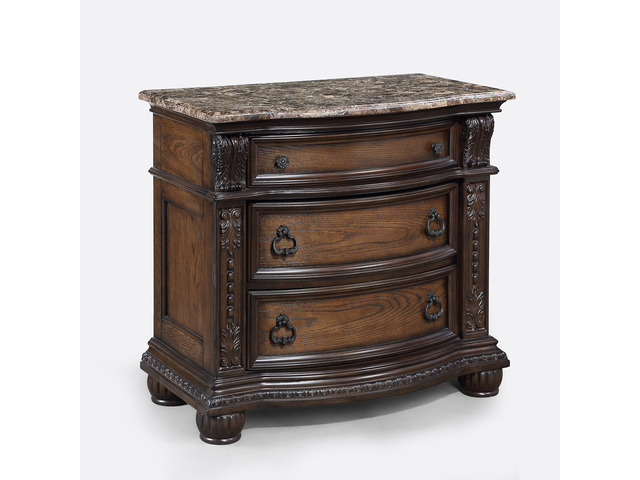 1Pc Marble Top Three Drawers Nightstand Intricate Moldings Beautifully Antiqued Hardware Curved Silhouette Bedroom Solid Wood Furniture Coffee...