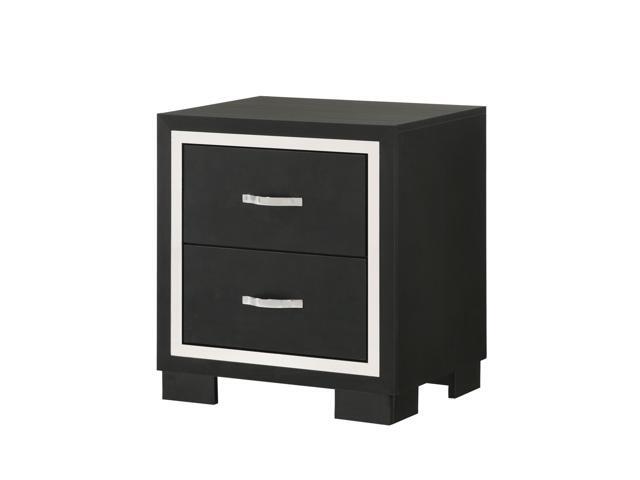 Modern 1Pc Glam 2-Drawer Bedroom Nightstand Sleek Metal Handles Wooden Black Bedroom Furniture