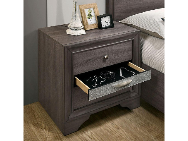 Contemporary Gray 1Pc Nightstand Nickle Round Knob Handles English Dovetails Hidden Drawer Bedside Table