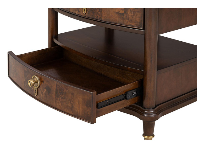Traditional Style 1Pc Nightstand Power Outlet Round Key Knobs Gold Capped Legs Ball Bearing Glide Dark Cherry Finish Bedroom Furniture