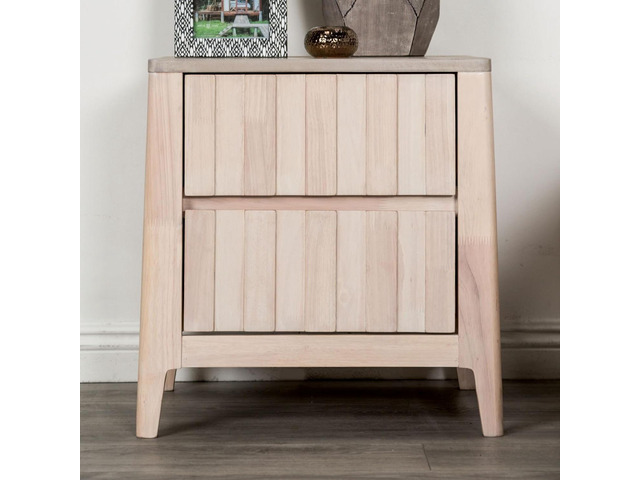 Mid-Century Modern Style 1Pc Nightstand Hidden Handles Bracket Legs Vertical Receding White Wash Finish Bedroom Furniture