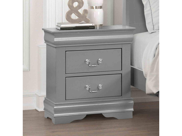 Gray Finish Nightstand 1Pc Bracket Legs Dovetail Drawers Hanging Handles Transitional White Finish Bedroom Furniture
