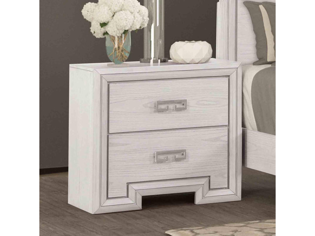 Transitional Style 1Pc Nightstand Usb Port Metal Handle French And English Dovetail Drawers Rustic White Finish Bedroom Furniture