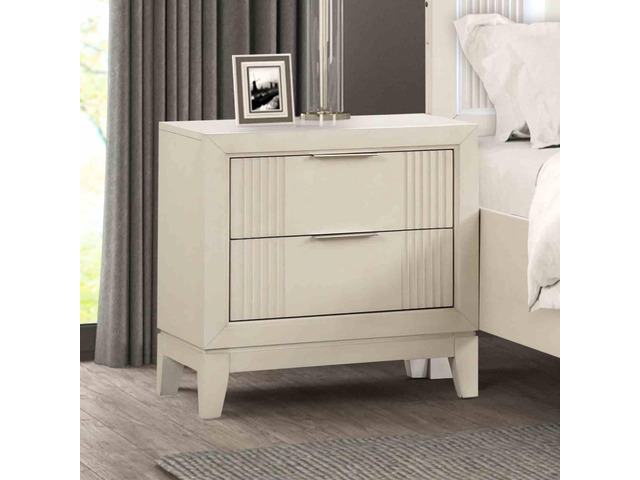 Transitional Style 1Pc Nightstand French And English Dovetail Drawers Chrome Handles Fluted Design Antique White Finish Bedroom Furniture