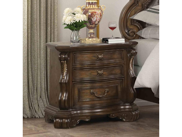 Traditional Style 1Pc Nightstand Ball Bearing Glide Extended Corbels French And English Dovetail Drawers Usb Port Dark Brown Finish Bedroom Furniture