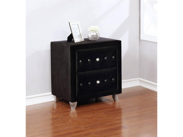 Glam Style 1Pc Nightstand Button Tufted Full Upholstered Frame Acrylic Buttons Black Finish Bedroom Furniture