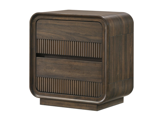 Mid-century Flair Rounded Edges 1pc Nightstand Warm Wood Finish Two Drawer Storage Wooden Bedroom Furniture