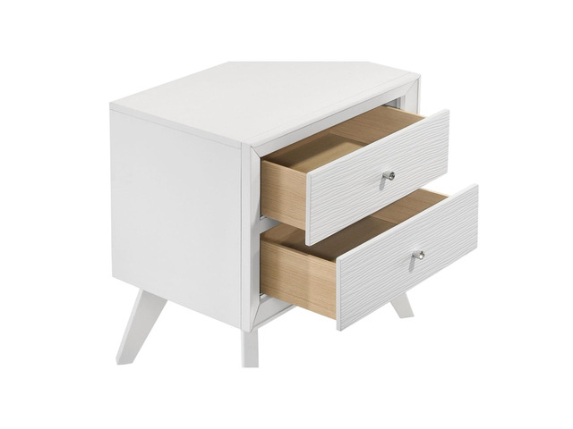 1Pc Nightstand White Angled Legs Round Bronze Round Knobs 2-Drawers Bedside Table Bedroom Furniture