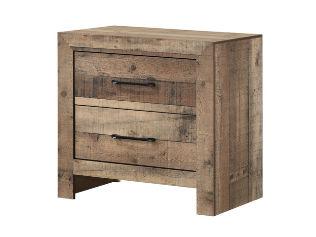 1Pc Rustic Plank-Style Rich Natural Finish Two Drawers Nightstand Wooden Bedroom Furniture