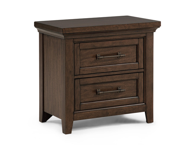1Pc Contemporary Rich Wood Finish Two Drawers Nightstand Wooden Bedroom Furniture Metal Pull Brown